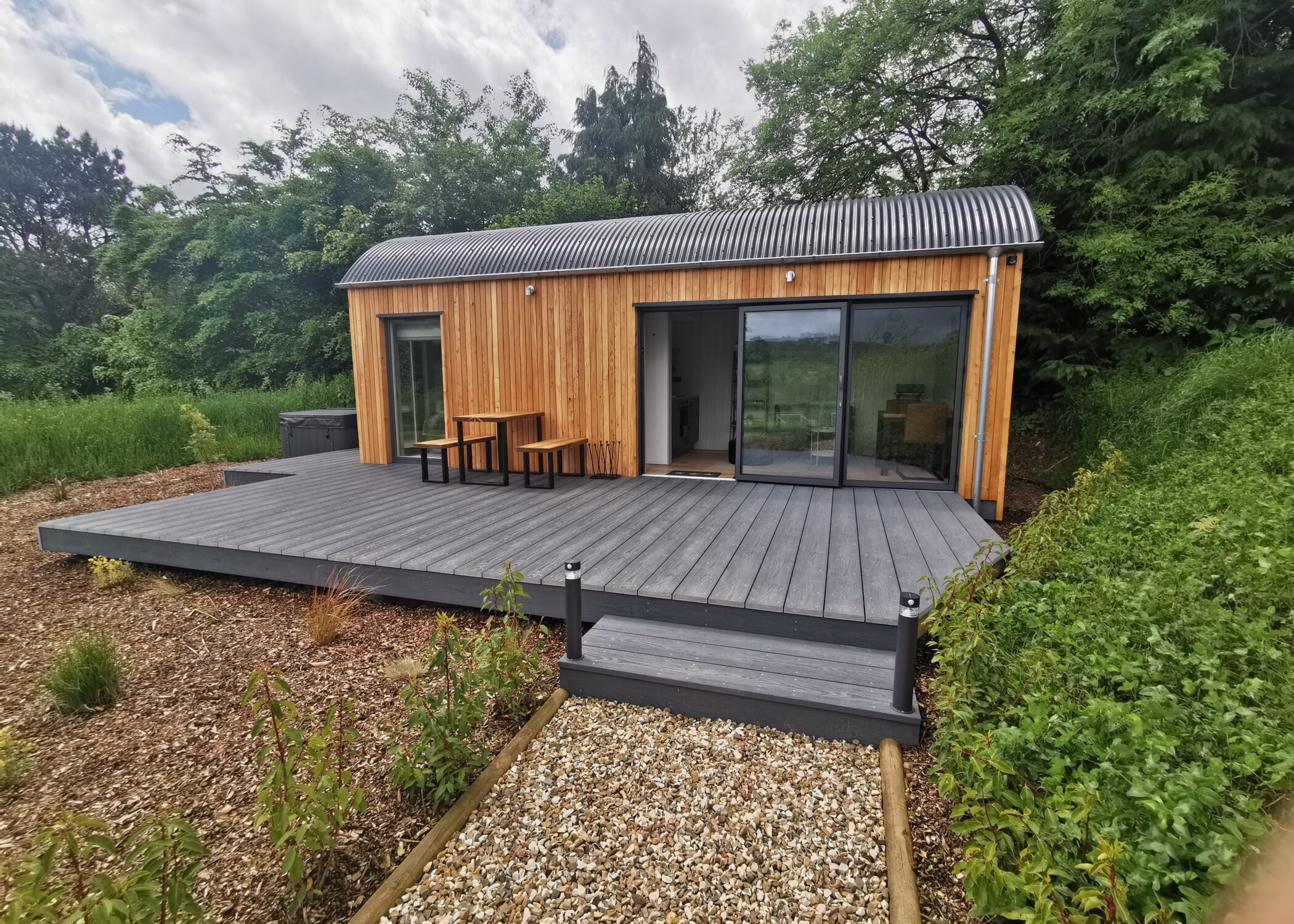 Dart Cabin in place at The Milkshed Holiday Honiton