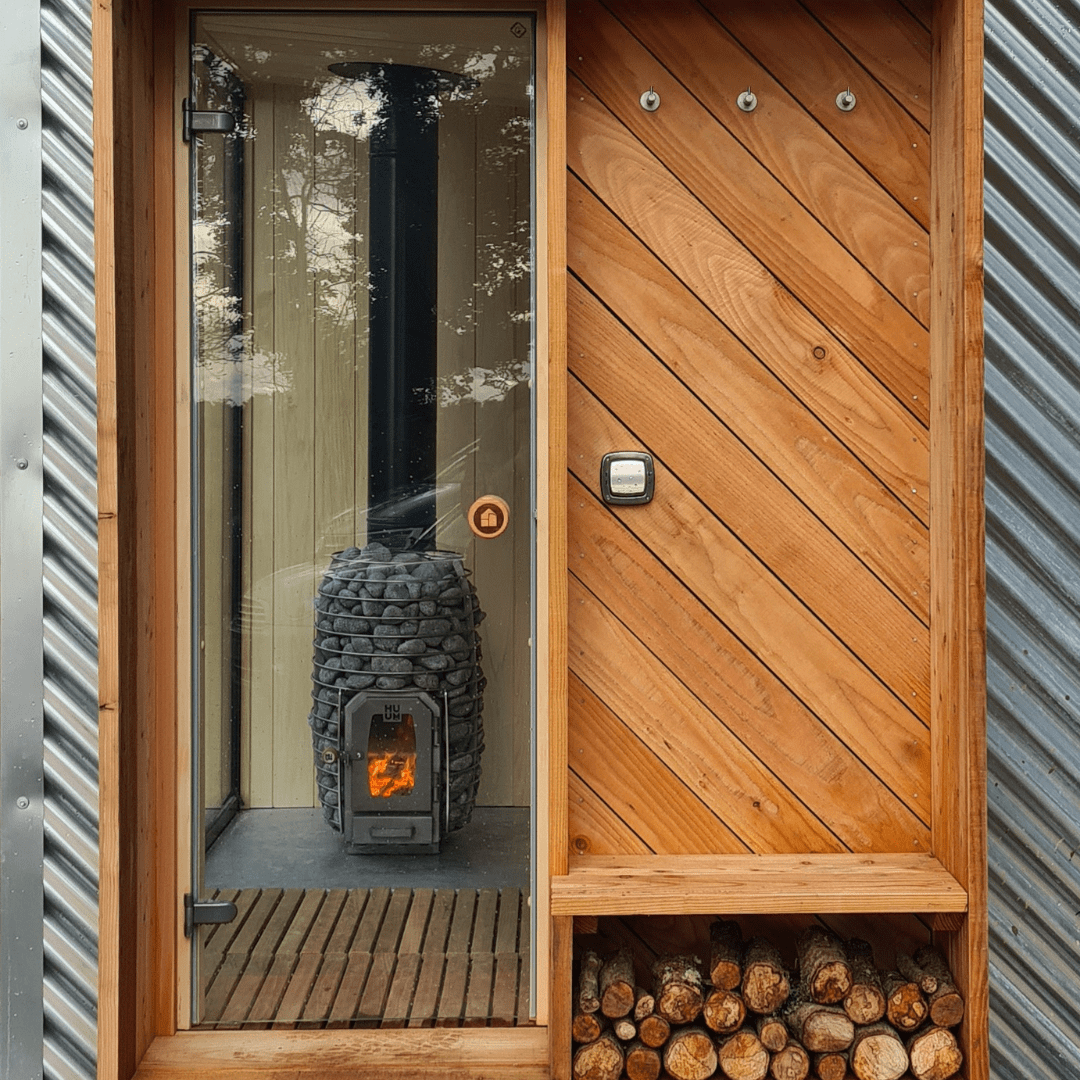 Life Space Cabins sauna. Off grid sauna. A design led sauna using sustaibale materials