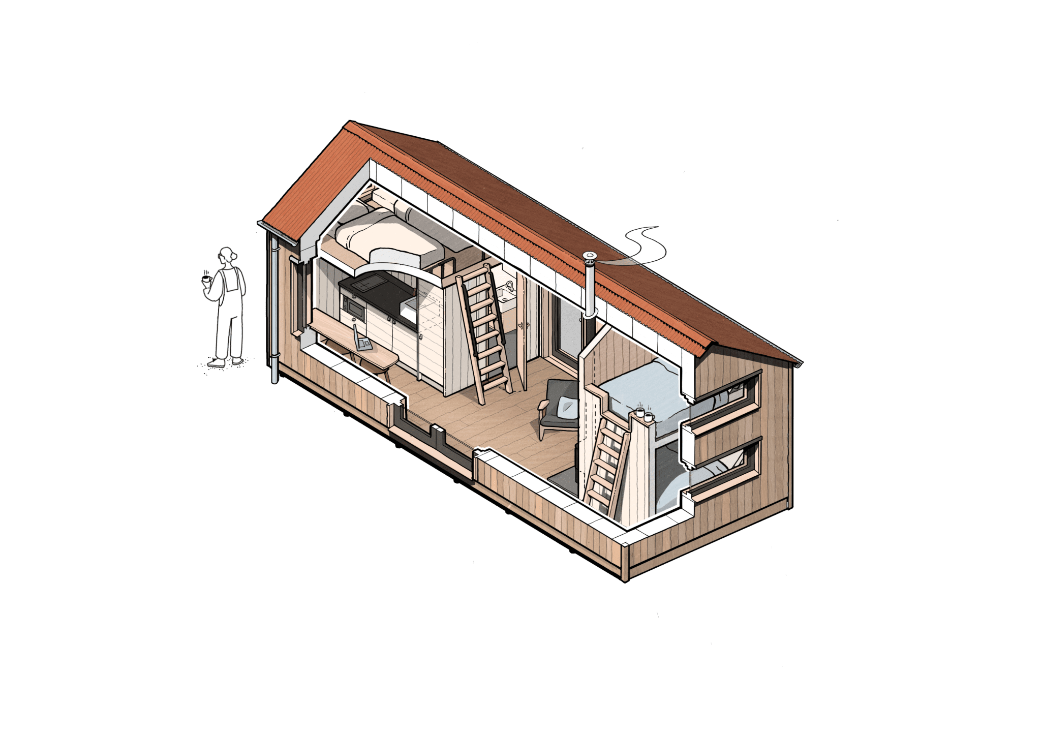 as a multifunctional cabin that can be used as a full-time tiny home, granny annexe, holiday rental cabin, private studio or as a hotel guest suite